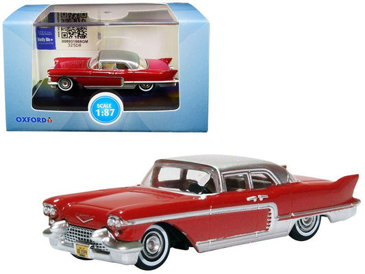 1957 Cadillac Eldorado Brougham Dakota Red with Silver Metallic Top 1/87 (HO) Scale Diecast Model Car by Oxford Diecast free shipping USA - Rapid Vehicles