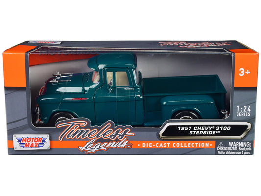 1957 Chevrolet 3100 Stepside Pickup Truck Teal Metallic "Timeless Legends" Series 1/24 Diecast Model Car by Motormax free shipping USA - Rapid Vehicles