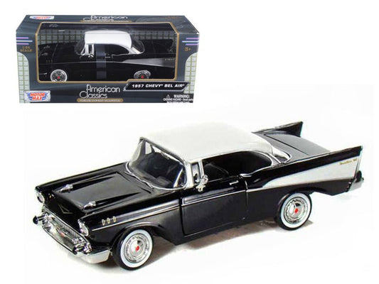 1957 Chevrolet Bel Air Black with White Top 1/24 Diecast Model Car by Motormax free shipping USA - Rapid Vehicles