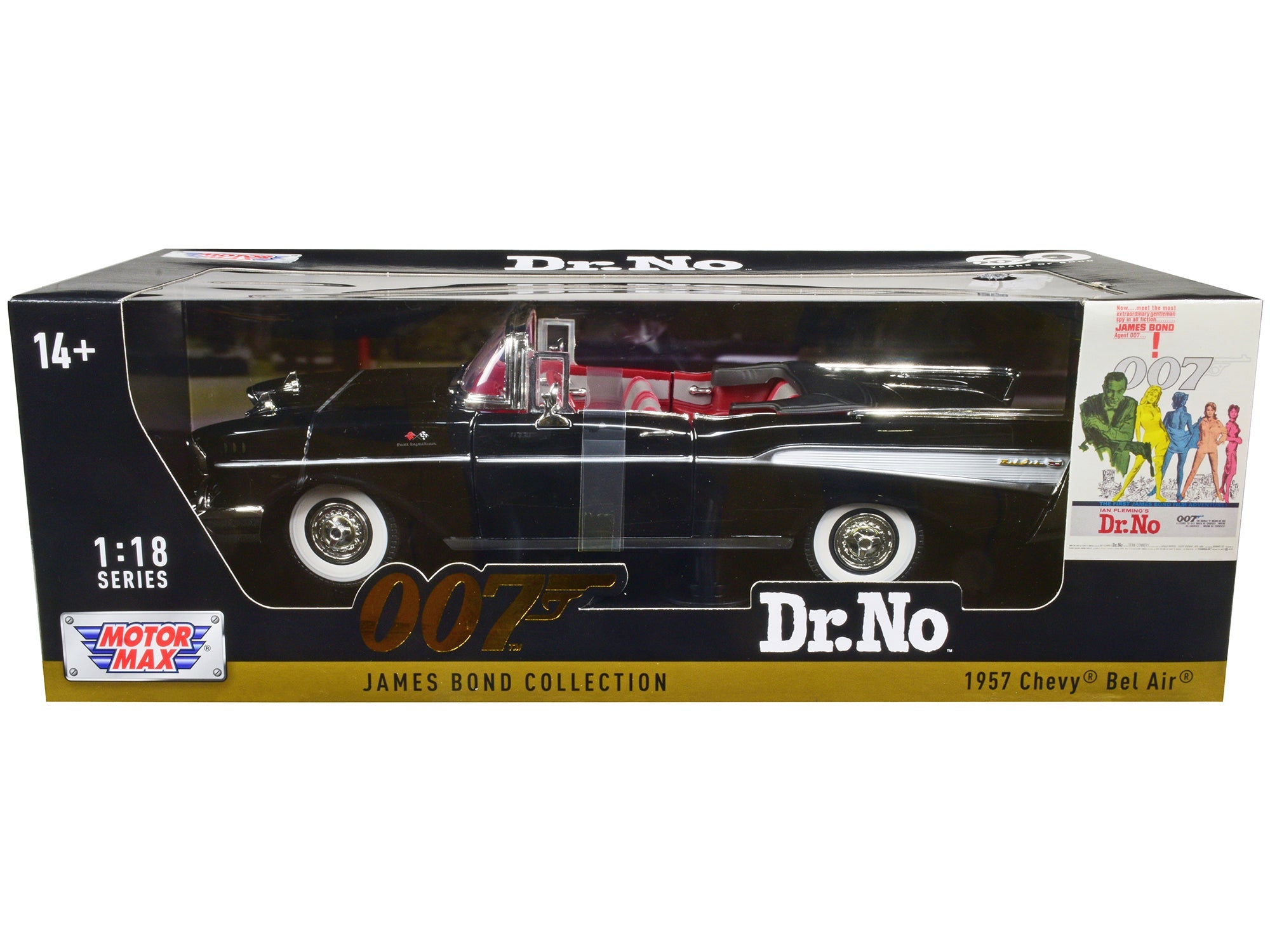 1957 Chevrolet Bel Air Convertible Black James Bond 007 "Dr. No" (1962) Movie 1/18 Diecast Model Car by Motormax free shipping USA - Rapid Vehicles