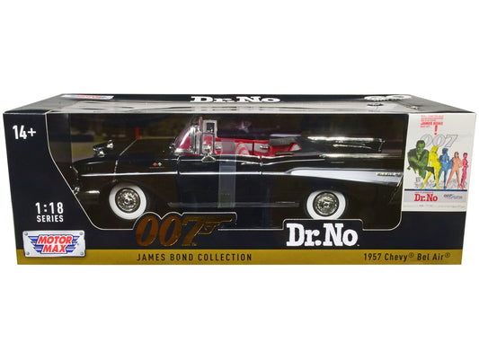 1957 Chevrolet Bel Air Convertible Black James Bond 007 "Dr. No" (1962) Movie 1/18 Diecast Model Car by Motormax free shipping USA - Rapid Vehicles