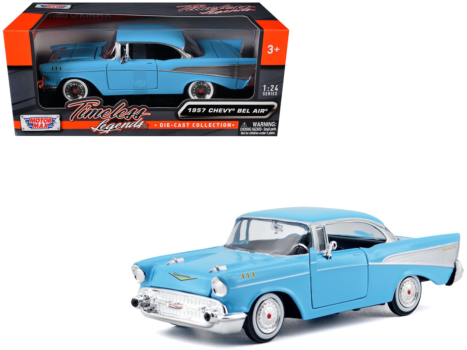 1957 Chevrolet Bel Air Light Blue "Timeless Legends" Series 1/24 Diecast Model Car by Motormax free shipping USA - Rapid Vehicles