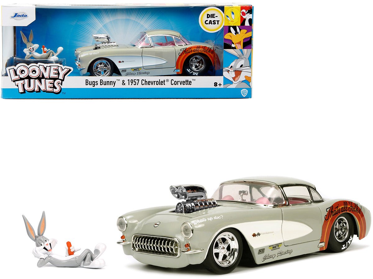 1957 Chevrolet Corvette Beige with Pink Interior with Bugs Bunny Figure "Looney Tunes" "Hollywood Rides" Series 1/24 Diecast Model Car by Jada free shipping USA - Rapid Vehicles