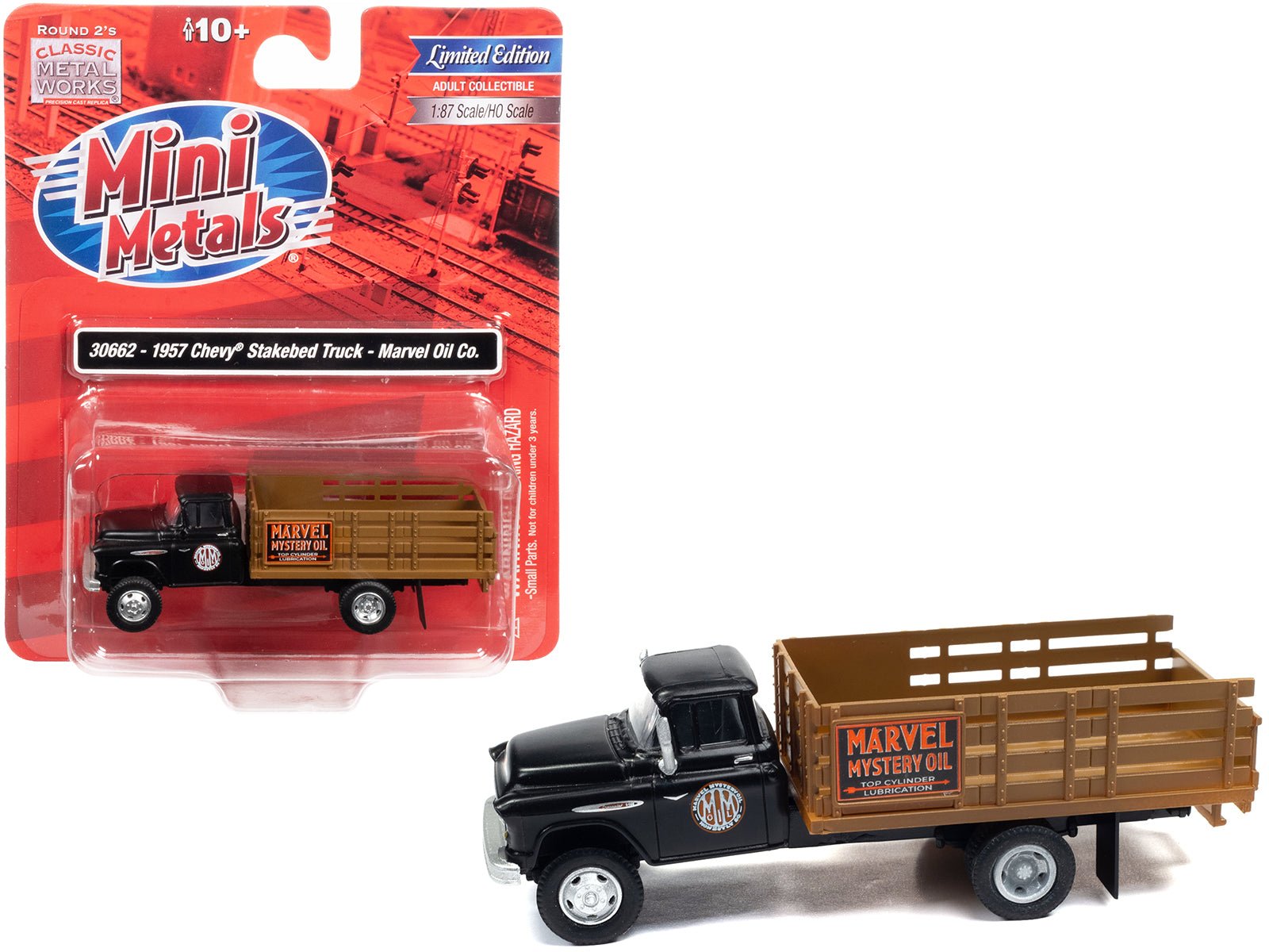 1957 Chevrolet Stakebed Truck Matt Black "Marvel Mystery Oil Co." 1/87 (HO) Scale Model Car by Classic Metal Works free shipping USA - Rapid Vehicles