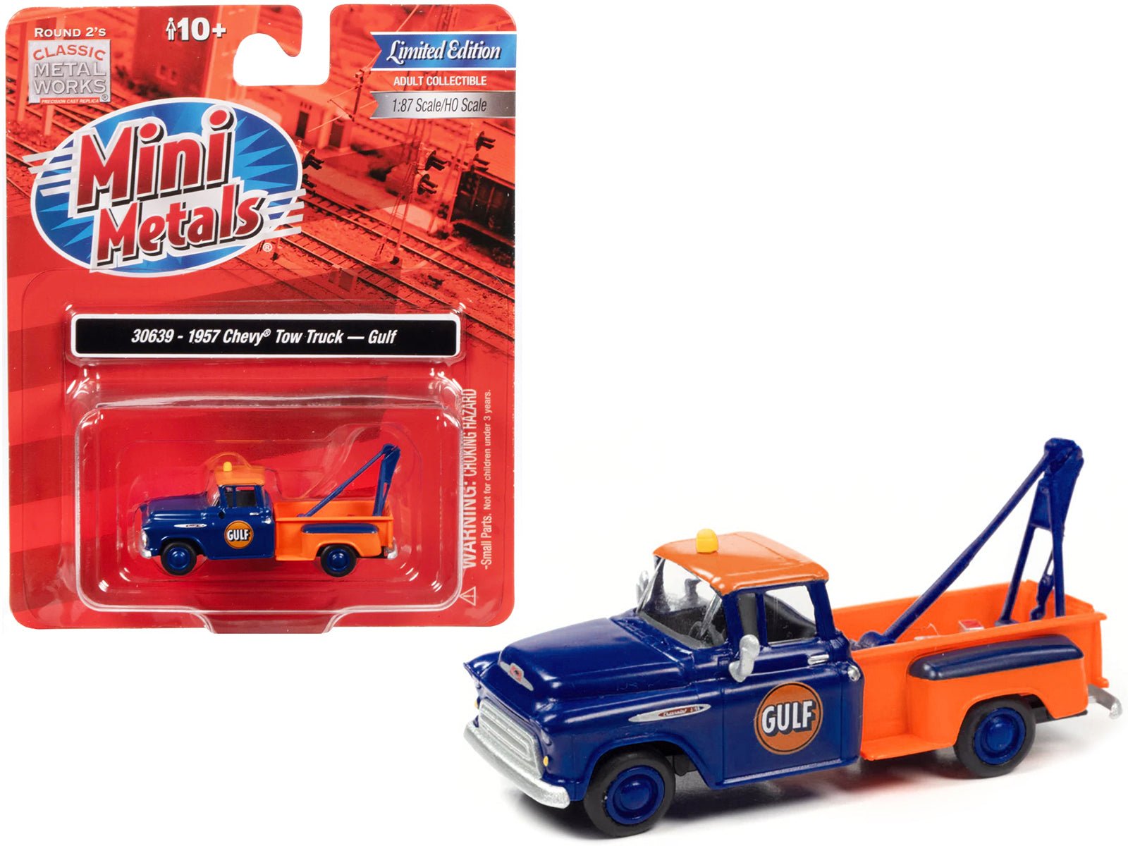1957 Chevrolet Stepside Tow Truck "Gulf" Blue and Orange 1/87 (HO) Scale Model Car by Classic Metal Works free shipping USA - Rapid Vehicles