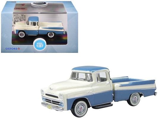 1957 Dodge D100 Sweptside Pickup Truck Ice Blue and Glacier White 1/87 (HO) Scale Diecast Model Car by Oxford Diecast free shipping USA - Rapid Vehicles