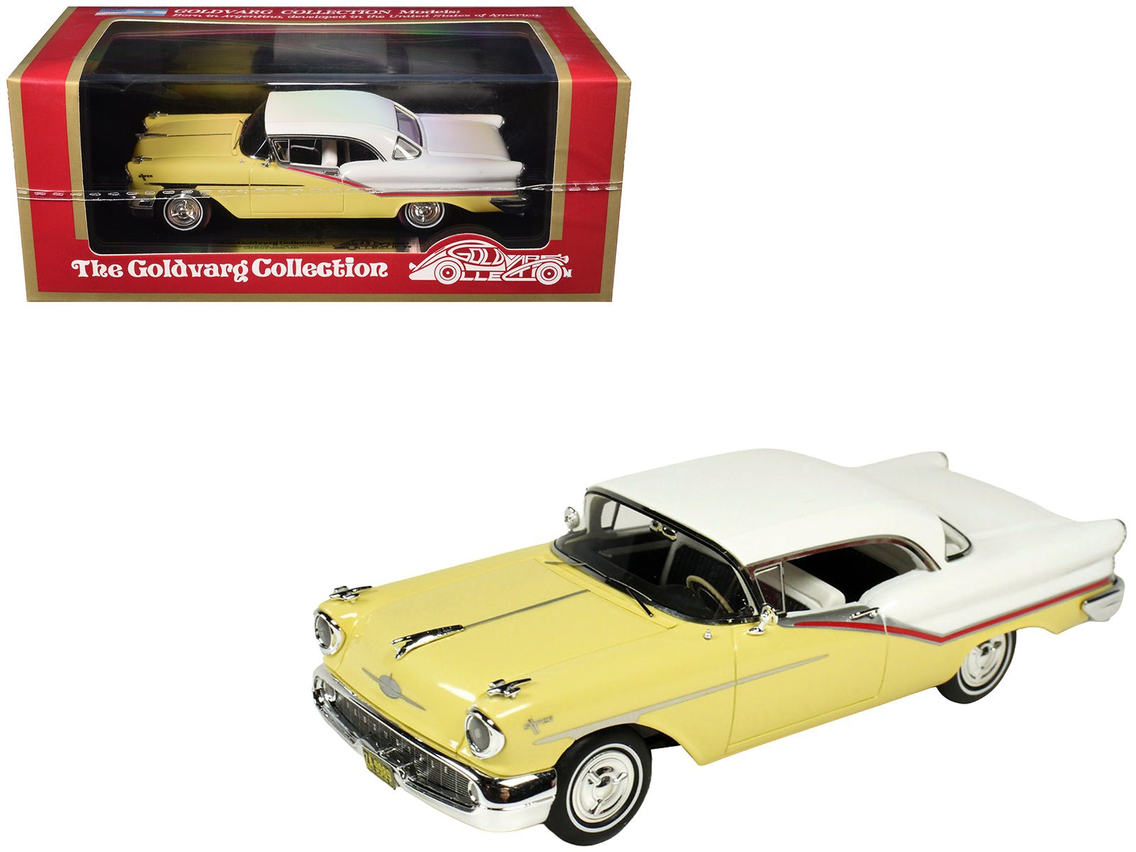 1957 Oldsmobile Starfire Coronado Yellow and Alcan White Limited Edition to 200 pieces Worldwide 1/43 Model Car by Goldvarg Collection free shipping USA - Rapid Vehicles