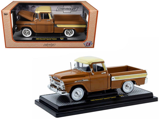 1958 Chevrolet Apache Cameo Pickup Truck Brown with Beige Top Limited Edition to 5250 pieces Worldwide 1/24 Diecast Model Car by M2 Machines free shipping USA - Rapid Vehicles