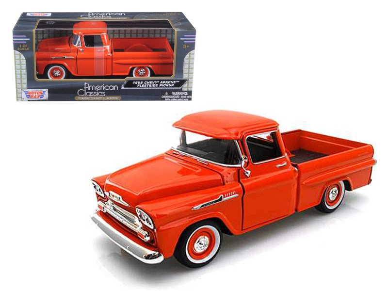 1958 Chevrolet Apache Fleetside Pickup Truck Orange 1/24 Diecast Model Car by Motormax free shipping USA - Rapid Vehicles