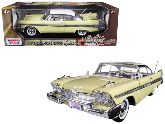 1958 Plymouth Fury "Timeless Classics" Yellow with White Top 1/18 Diecast Model Car by Motormax free shipping USA - Rapid Vehicles