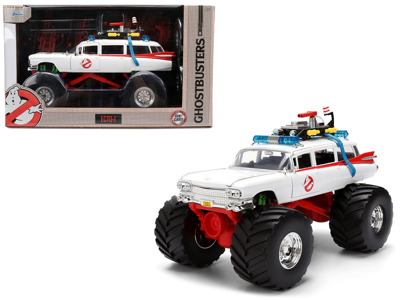1959 Cadillac Ambulance Ecto - 1 "Ghostbusters" (1984) Movie Monster Truck Version "Hollywood Rides" Series 1/24 Diecast Model Car by Jada free shipping USA - Rapid Vehicles