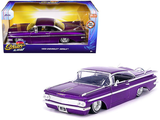 1959 Chevrolet Impala Lowrider Candy Purple with Wire Wheels "Street Low" Series 1/24 Diecast Model Car by Jada free shipping USA - Rapid Vehicles