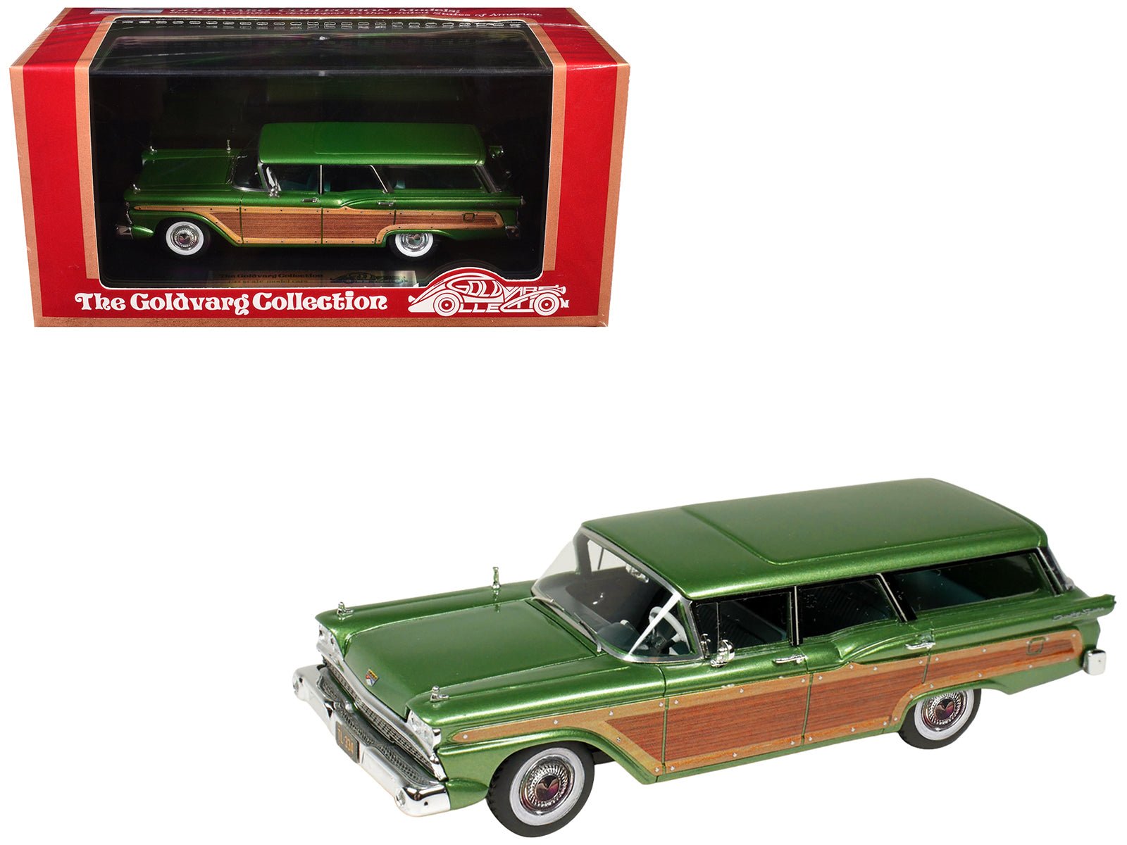 1959 Ford Country Squire Sherwood Green Metallic with Woodgrain Sides and Green Interior Limited Edition to 200 pieces Worldwide 1/43 Model Car by Goldvarg Collection free shipping USA - Rapid Vehicles