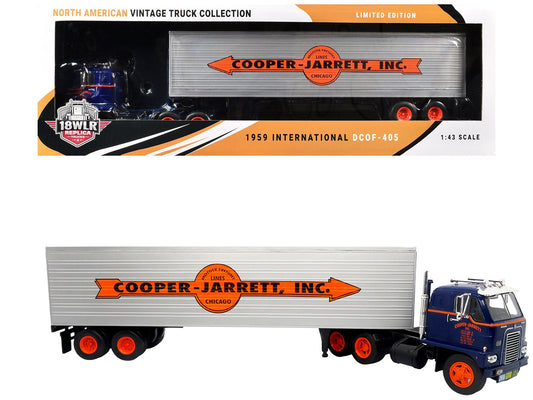 1959 International DCOF - 405 Truck with Box Trailer "Cooper Jarrett Inc." Dark Blue with Orange Stripes "North American Vintage Truck Collection" 1/43 Diecast Model by Iconic Replicas free shipping USA - Rapid Vehicles