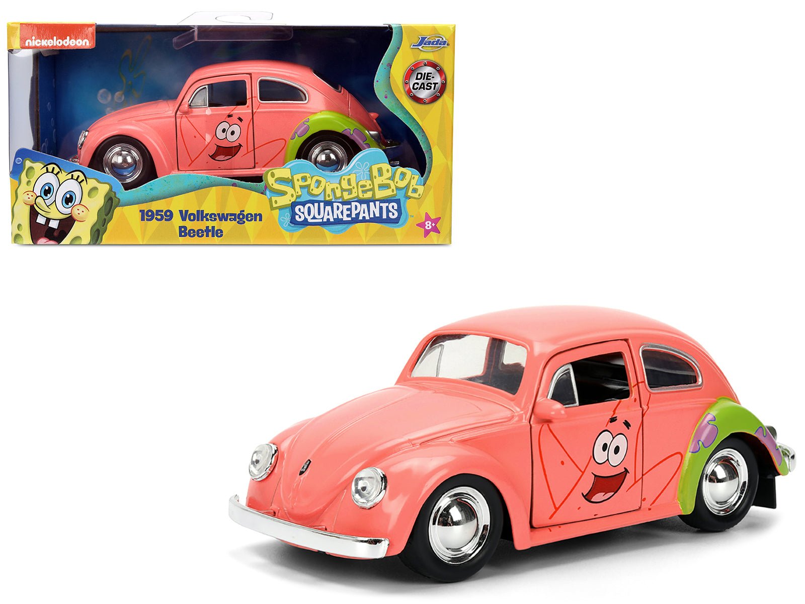 1959 Volkswagen Beetle "Patrick Star" Livery Pink "SpongeBob SquarePants" (1999 - Current) TV Series "Hollywood Rides" Series 1/32 Diecast Model Car by Jada free shipping USA - Rapid Vehicles