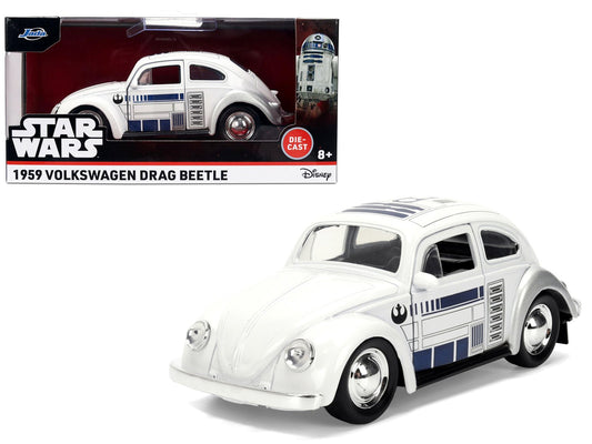 1959 Volkswagen Beetle "R2 - D2" Livery White with Graphics "Star Wars" Franchise "Hollywood Rides" Series 1/32 Diecast Model Car by Jada free shipping USA - Rapid Vehicles