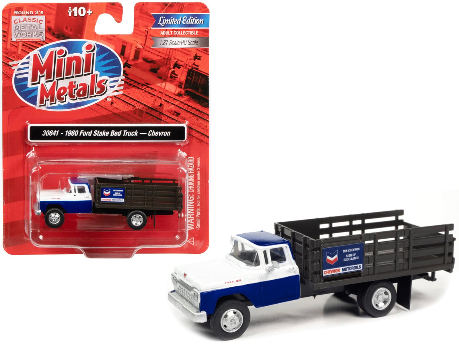 1960 Ford Stake Bed Truck "Chevron" Blue and White 1/87 (HO) Scale Model Car by Classic Metal Works free shipping USA - Rapid Vehicles