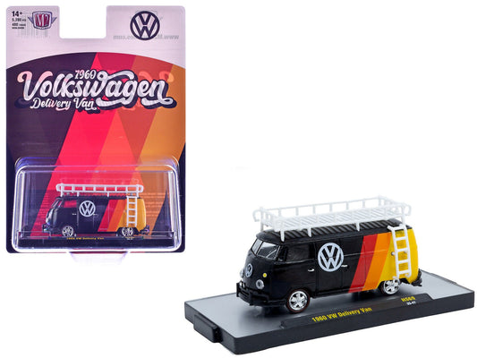 1960 Volkswagen Delivery Van Black with Stripes and White Roof Rack Limited Edition to 5280 pieces Worldwide 1/64 Diecast Model Car by M2 Machines free shipping USA - Rapid Vehicles