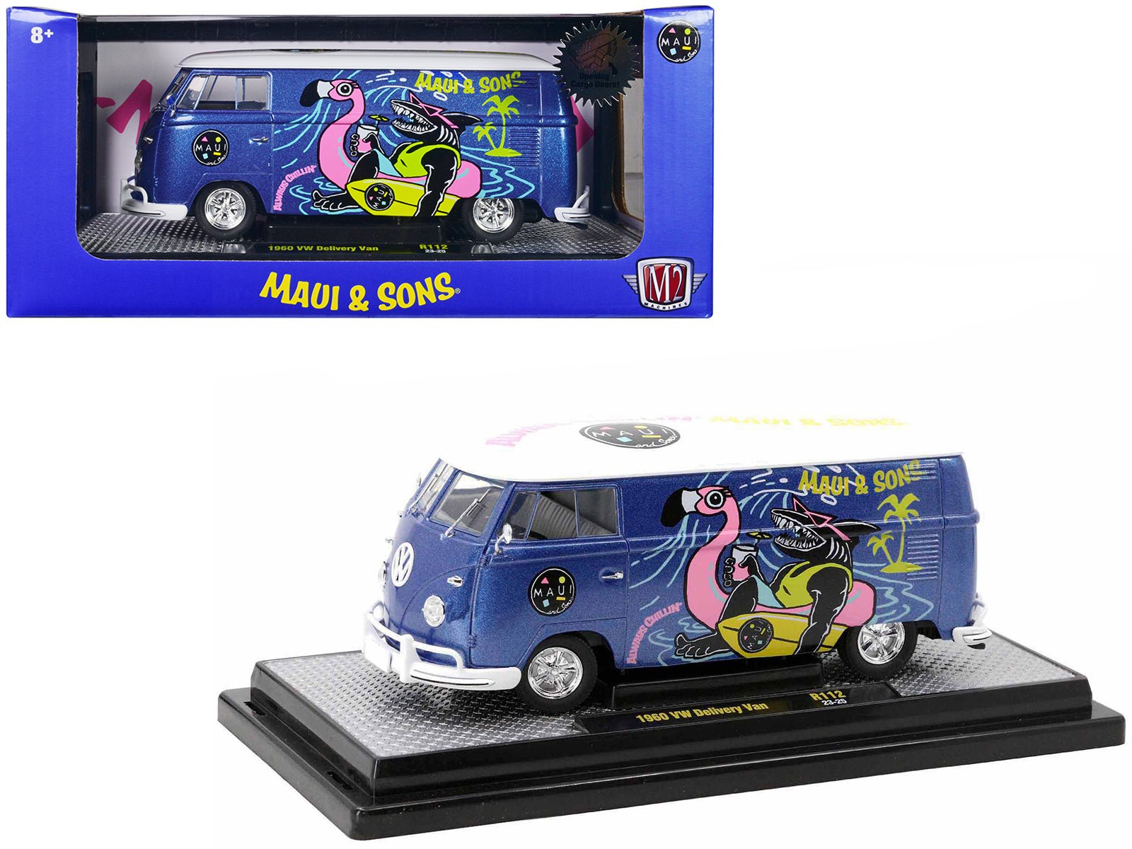 1960 Volkswagen Delivery Van Blue Metallic with White Top "Maui and Sons" Limited Edition to 6550 pieces Worldwide 1/24 Diecast Model Car by M2 Machines free shipping USA - Rapid Vehicles
