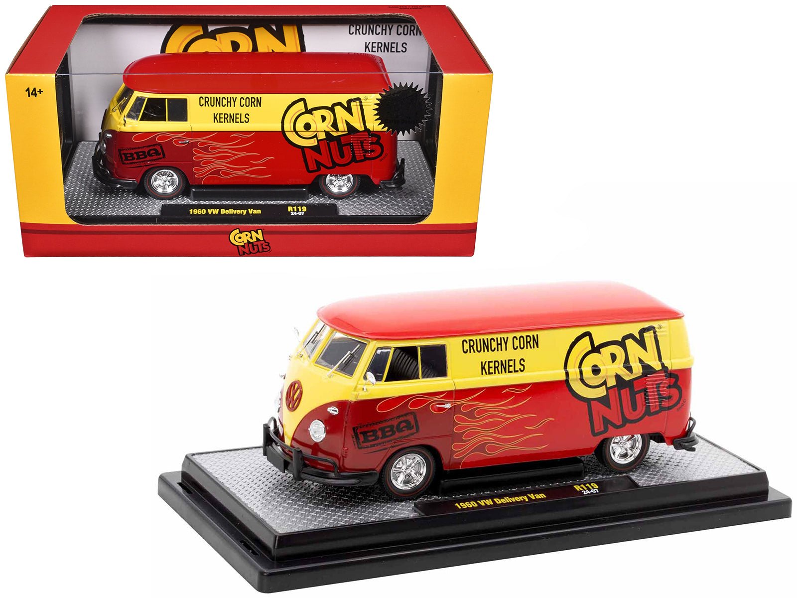 1960 Volkswagen Delivery Van Red and Yellow "Corn Nuts BBQ" Limited Edition to 6250 pieces Worldwide 1/24 Diecast Model Car by M2 Machines free shipping USA - Rapid Vehicles