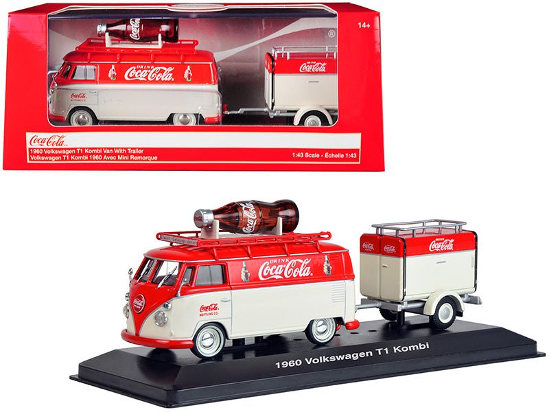 1960 Volkswagen T1 Kombi Van with Trailer Red and Cream "Coca Cola" 1/43 Diecast Model Car by Motorcity Classics free shipping USA - Rapid Vehicles