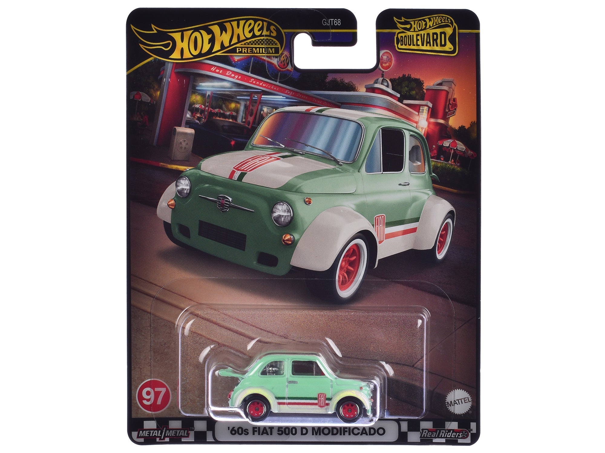 1960's Fiat 500 D Modificado Light Green with Stripes "Boulevard" Series Diecast Model Car by Hot Wheels free shipping USA - Rapid Vehicles