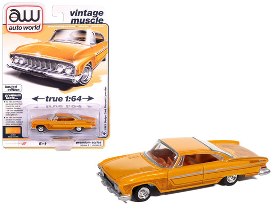 1961 Dodge Dart Phoenix Lowrider Mango Smoothie Metallic with Graphics and Orange Interior "Vintage Muscle" Series 1/64 Diecast Model Car by Auto World free shipping USA - Rapid Vehicles