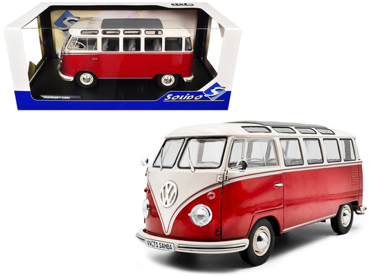 1962 Volkswagen T1 Samba Bus Red and White 1/18 Diecast Model Car by Solido free shipping USA - Rapid Vehicles