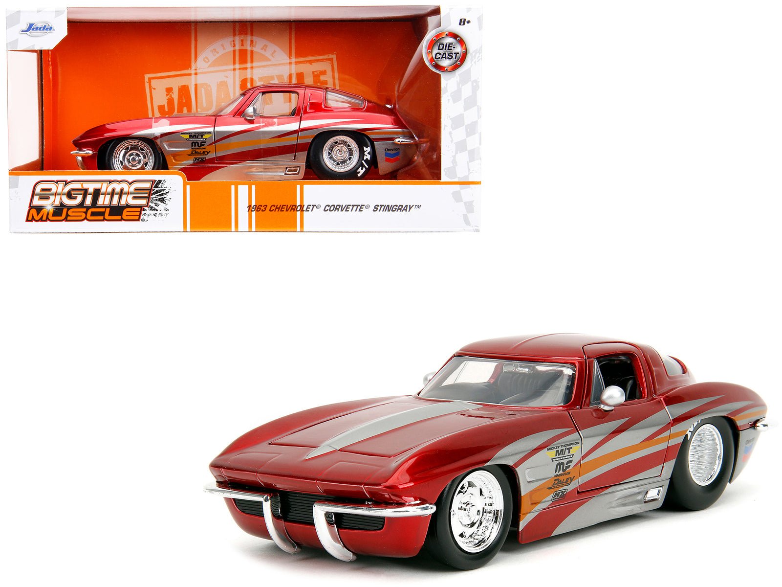 1963 Chevrolet Corvette Stingray Red Metallic with Silver Graphics "Bigtime Muscle" Series 1/24 Diecast Model Car by Jada free shipping USA - Rapid Vehicles