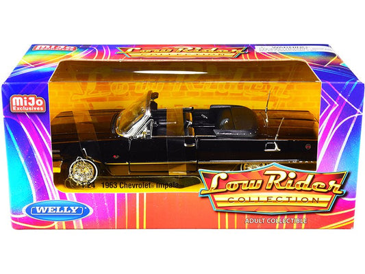 1963 Chevrolet Impala SS Convertible Black "Low Rider Collection" 1/24 Diecast Model Car by Welly free shipping USA - Rapid Vehicles
