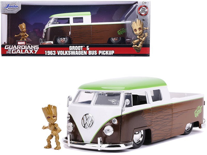 1963 Volkswagen Bus Pickup Truck with Groot Diecast Figurine "Guardians of the Galaxy" "Marvel" Series 1/24 Diecast Model Car by Jada free shipping USA - Rapid Vehicles