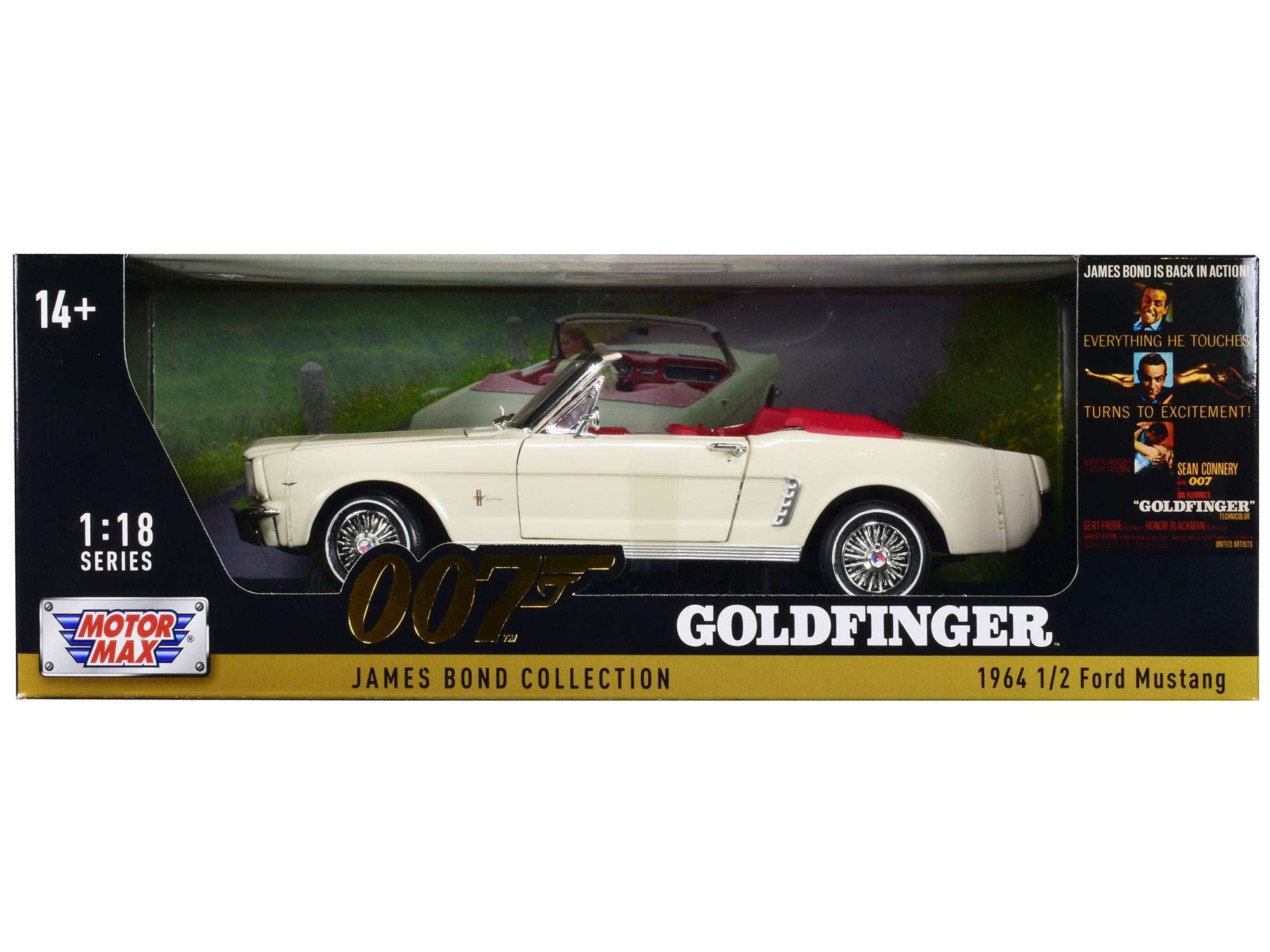 1964 1/2 Ford Mustang Convertible White with Red Interior James Bond 007 "Goldfinger" (1964) Movie "James Bond Collection" Series 1/18 Diecast Model Car by Motormax free shipping USA - Rapid Vehicles