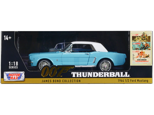 1964 1/2 Ford Mustang Light Blue with White Top James Bond 007 "Thunderball" (1965) Movie "James Bond Collection" Series 1/18 Diecast Model Car by Motormax free shipping USA - Rapid Vehicles
