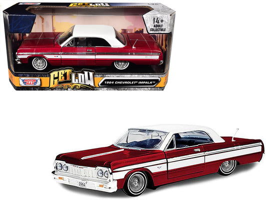 1964 Chevrolet Impala Lowrider Hard Top Candy Red Metallic with White Top "Get Low" Series 1/24 Diecast Model Car by Motormax free shipping USA - Rapid Vehicles