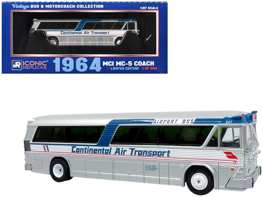 1964 MCI MC - 5A Coach Bus "Continental Air Transport" Silver with Blue Stripes "Vintage Bus & Motorcoach Collection" Limited Edition to 504 pieces Worldwide 1/87 (HO) Diecast Model by Iconic Replicas free shipping USA - Rapid Vehicles