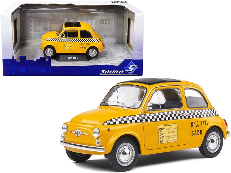 1965 Fiat 500 L "NYC Taxi" New York City Yellow 1/18 Diecast Model Car by Solido free shipping USA - Rapid Vehicles