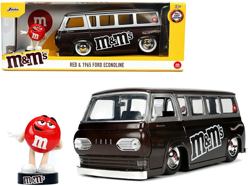 1965 Ford Econoline Bus Brown Metallic and Silver with Red M&M's Diecast Figurine "Hollywood Rides" Series 1/24 Diecast Model Car by Jada free shipping USA - Rapid Vehicles
