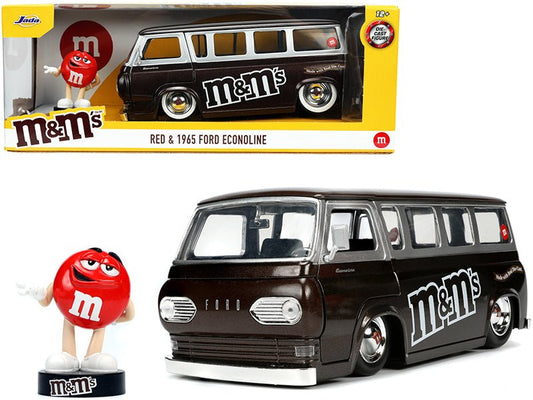 1965 Ford Econoline Bus Brown Metallic and Silver with Red M&M's Diecast Figurine "Hollywood Rides" Series 1/24 Diecast Model Car by Jada free shipping USA - Rapid Vehicles