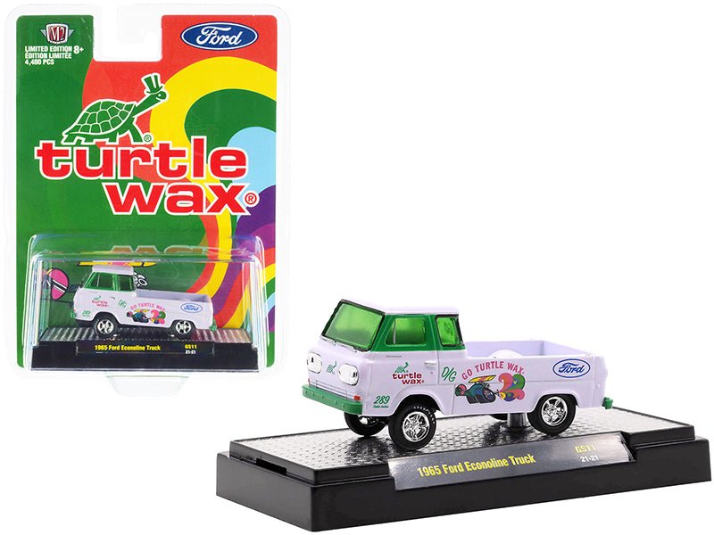 1965 Ford Econoline Pickup Truck "Turtle Wax" White and Green Limited Edition to 4400 pieces Worldwide 1/64 Diecast Model Car by M2 Machines free shipping USA - Rapid Vehicles