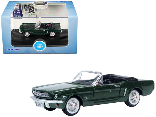 1965 Ford Mustang Convertible Ivy Green Metallic 1/87 (HO) Scale Diecast Model Car by Oxford Diecast free shipping USA - Rapid Vehicles