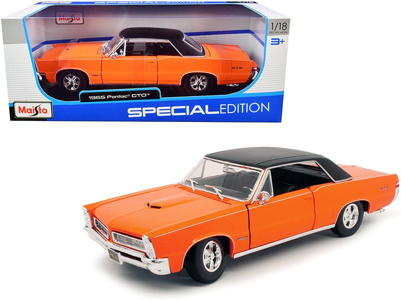 1965 Pontiac GTO Hurst Orange with Black Top and White Stripes "Special Edition" 1/18 Diecast Model Car by Maisto free shipping USA - Rapid Vehicles