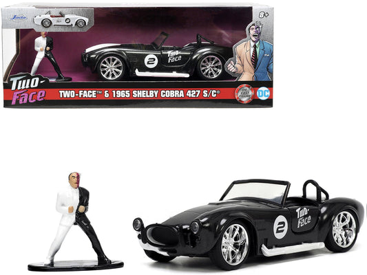 1965 Shelby Cobra 427 S/C 2 Black Metallic and White and Harvey Two - Face Diecast Figure "Batman" "Hollywood Rides" Series 1/32 Diecast Model Car by Jada free shipping USA - Rapid Vehicles