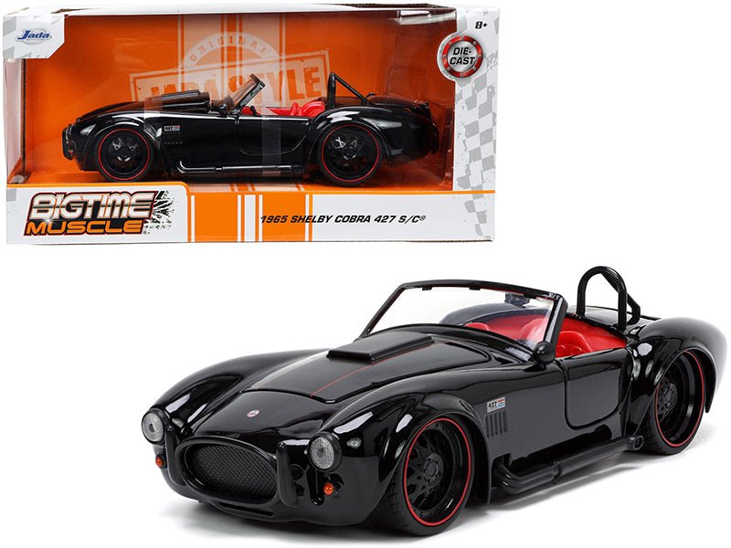 1965 Shelby Cobra 427 S/C Black with Matt Black and Red Stripes and Red Interior "Bigtime Muscle" Series 1/24 Diecast Model Car by Jada free shipping USA - Rapid Vehicles
