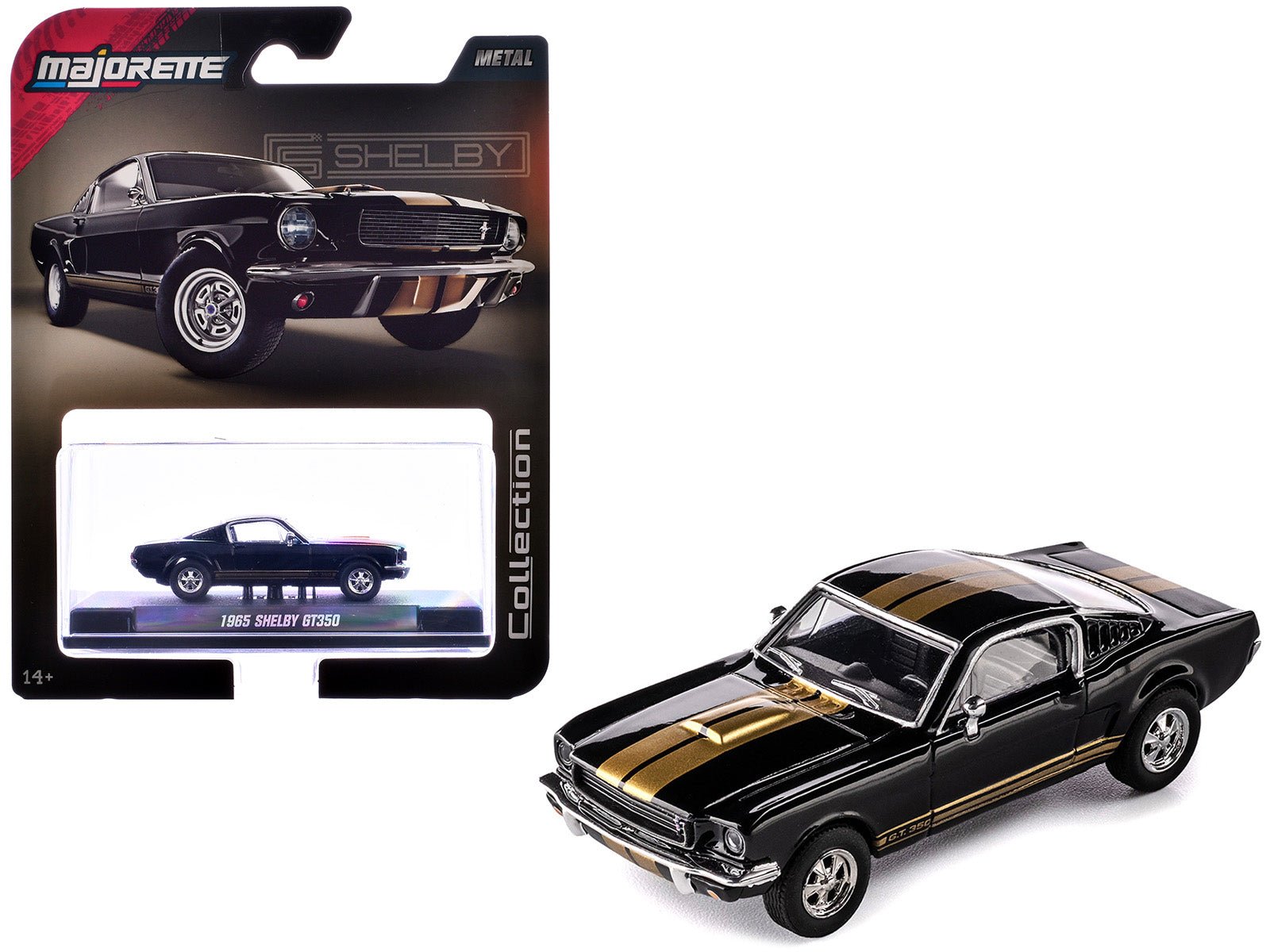1965 Shelby GT350 Black with Gold Stripes "Collection" Series 1/64 Diecast Model Car by Majorette free shipping USA - Rapid Vehicles