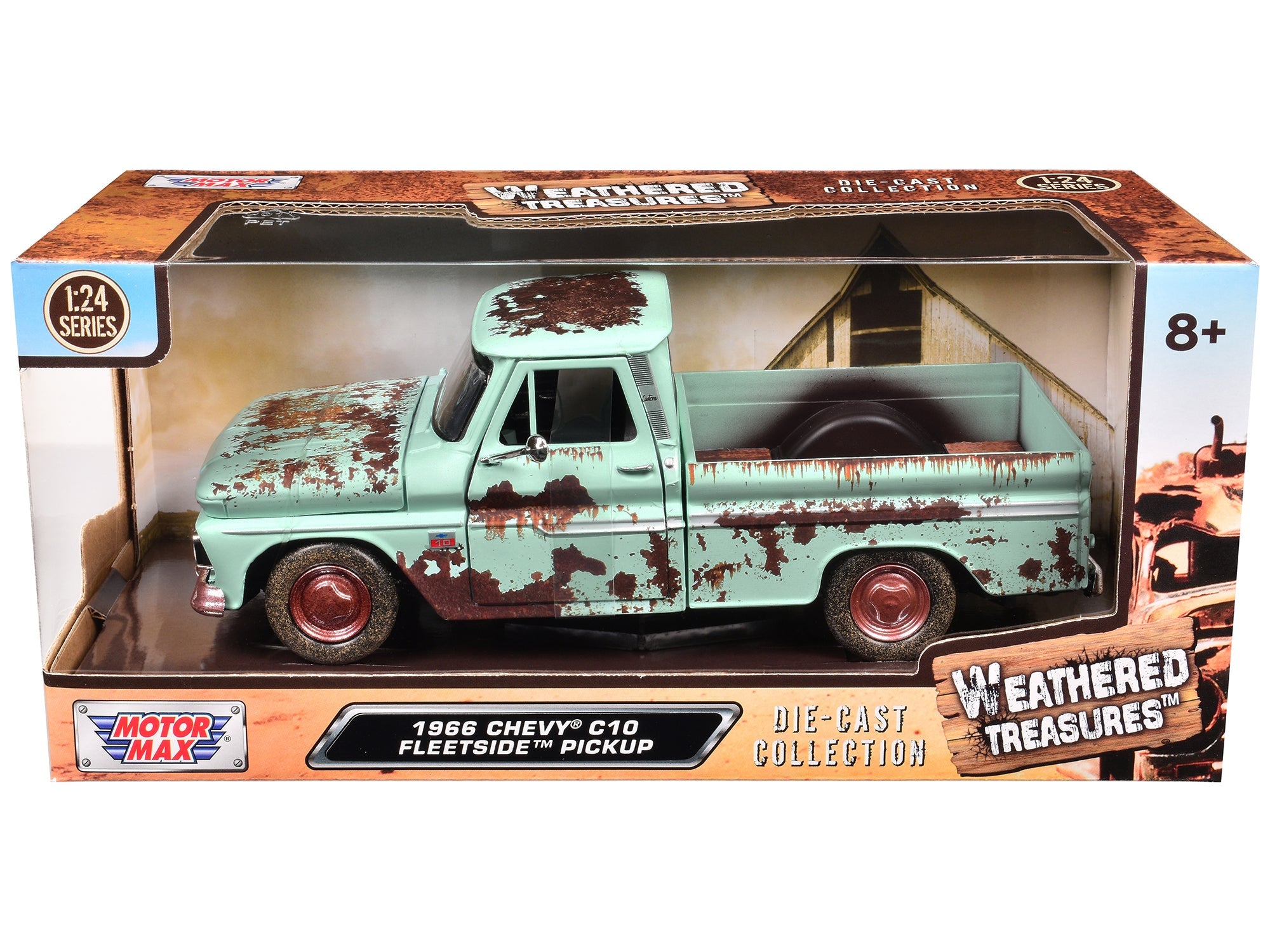 1966 Chevrolet C10 Fleetside Pickup Truck Light Green (Rusted) "Weathered Treasures" Series 1/24 Diecast Model Car by Motormax free shipping USA - Rapid Vehicles