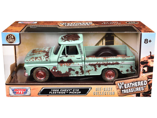 1966 Chevrolet C10 Fleetside Pickup Truck Light Green (Rusted) "Weathered Treasures" Series 1/24 Diecast Model Car by Motormax free shipping USA - Rapid Vehicles