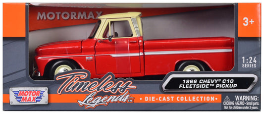1966 Chevrolet C10 Fleetside Pickup Truck Red with Cream Top "American Classics" 1/24 Diecast Model Car by Motormax free shipping USA - Rapid Vehicles
