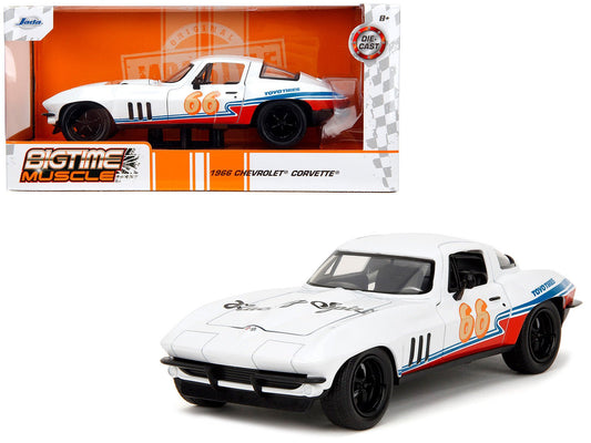 1966 Chevrolet Corvette 66 "Racing Spirit" White with Graphics "Bigtime Muscle" Series 1/24 Diecast Model Car by Jada free shipping USA - Rapid Vehicles