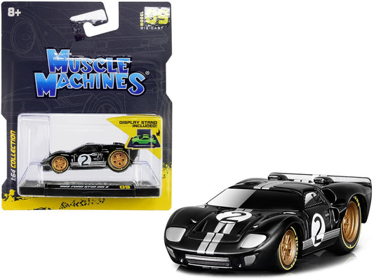 1966 Ford GT40 MKII 2 Black with Silver Stripes and Gold Wheels 1/64 Diecast Model Car by Muscle Machines - Rapid Vehicles