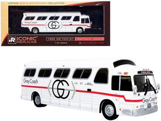 1966 GM PD4107 "Buffalo" Coach Bus "Gray Coach" Destination: "Pearson Airport" Toronto (Ontario Canada) "Vintage Bus & Motorcoach Collection" 1/87 Diecast Model by Iconic Replicas free shipping USA - Rapid Vehicles